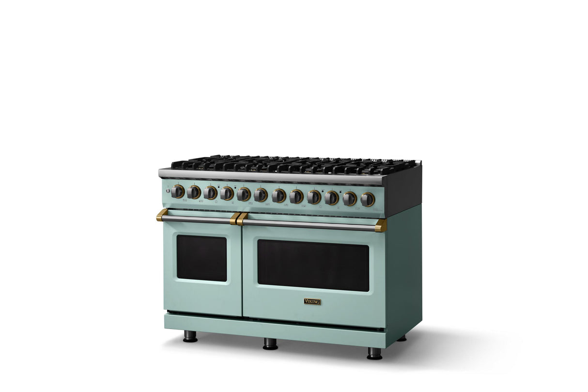 48"W. Dual Fuel Range (Burner: 8b, Finish: Splash, Trim: Brushed Brass, Fuel: Natural Gas)