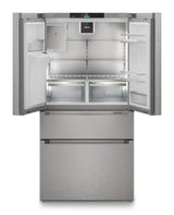 French door fridge-freezer with 2 freezer drawers and water and ice cube dispenser