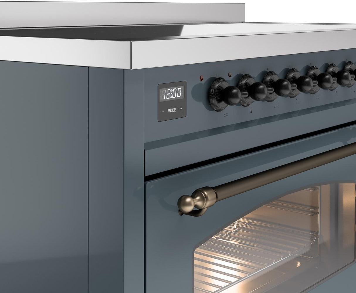 Nostalgie II 48 Inch Electric Freestanding Range in Blue Grey with Bronze Trim