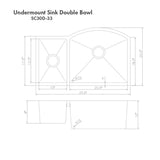 ZLINE 33 in. Aspen Undermount Double Bowl Stainless Steel Kitchen Sink with Bottom Grid (SC30D-33)