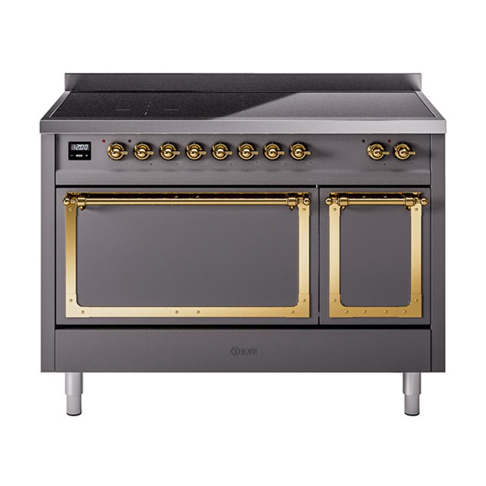 ILVE UNI486QNMPMGG Nostalgie II Noblesse 48 inch Induction Range (Solid Door, Graphite Matte, Brass)