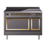 ILVE UNI486QNMPMGG Nostalgie II Noblesse 48 inch Induction Range (Solid Door, Graphite Matte, Brass)