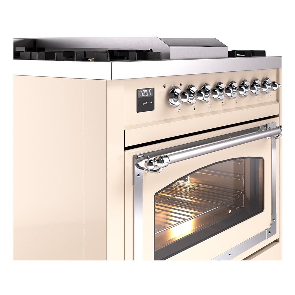 ILVE UN36FNMPAWC Nostalgie II Noblesse 36 inch Dual Fuel Range (Natural Gas, Triple Glass Door, Antique White, Chrome)