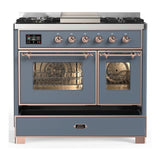 ILVE UMD40FNR3BGPLP Majestic III 40 inch Dual Fuel Range with 6 Burners and Griddle, Dual Function Burner up to 25,000 BTU (Liquid Propane, Triple Glass Door, Blue Grey, Copper)