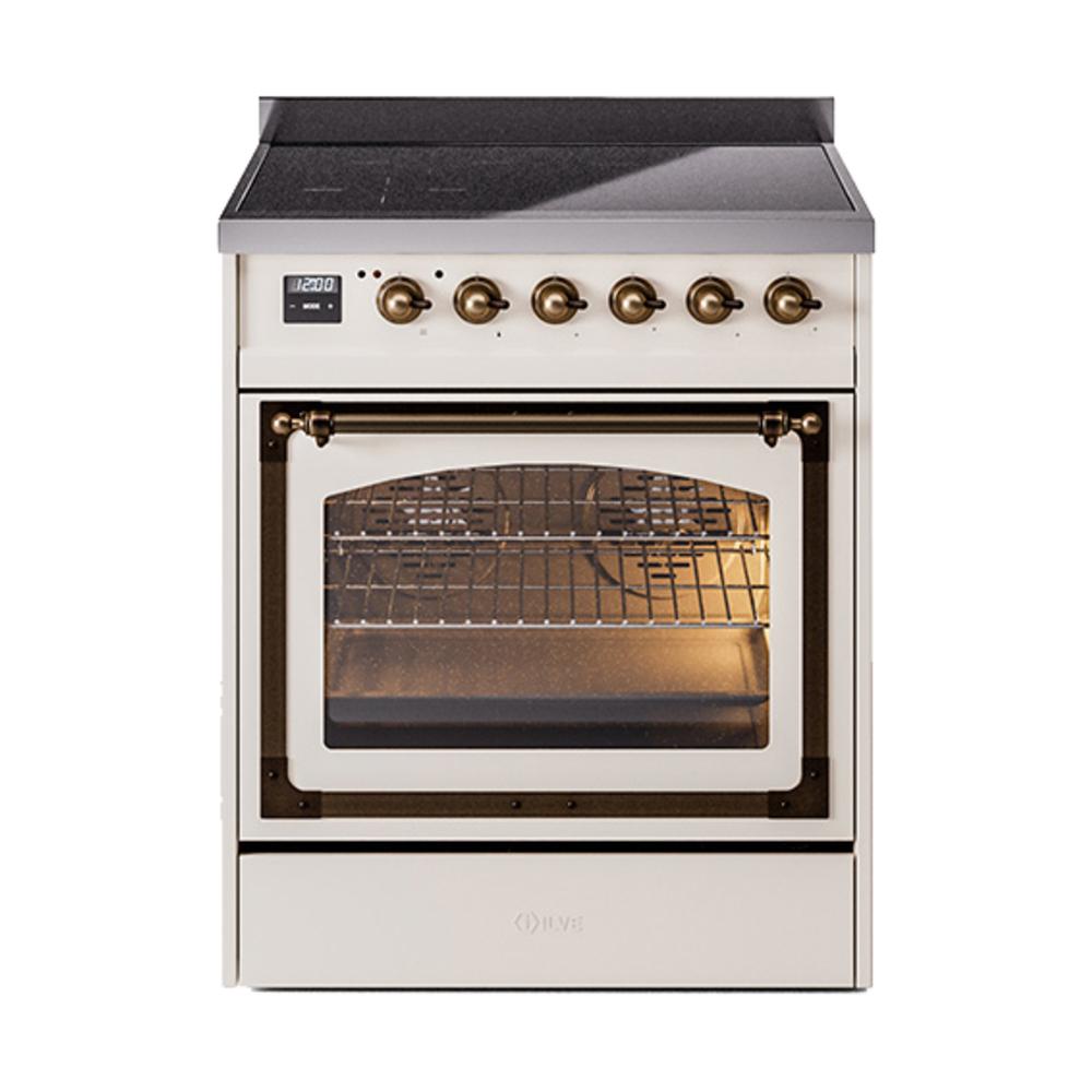 ILVE UNI304NMPAWB Nostalgie II Noblesse 30 inch Induction Range (Triple Glass Door, Antique White, Burnished)