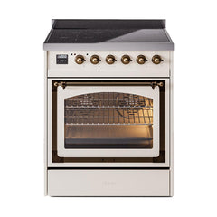 ILVE UNI304NMPAWB Nostalgie II Noblesse 30 inch Induction Range (Triple Glass Door, Antique White, Burnished)