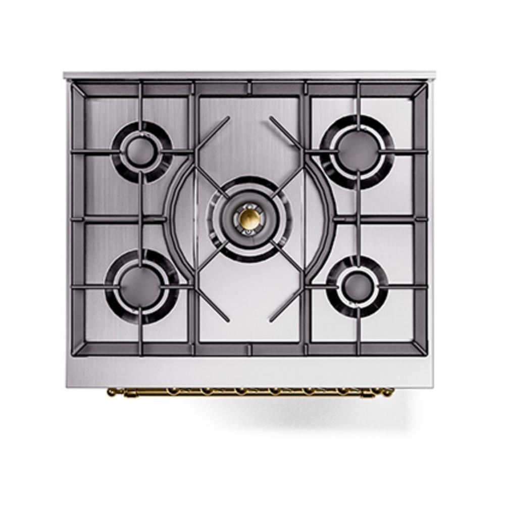 ILVE UN30NMPWHG Nostalgie II Noblesse 30 inch Dual Fuel Range (Natural Gas, Triple Glass Door, White, Brass)