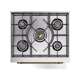 ILVE UN30NMPWHG Nostalgie II Noblesse 30 inch Dual Fuel Range (Natural Gas, Triple Glass Door, White, Brass)