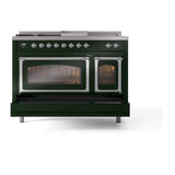 ILVE UN48FSNMPEGC Nostalgie II Noblesse 48 inch Dual Fuel Range (5 Sealed Burners + Griddle + French Top, Natural Gas, Triple Glass Door, Emerald Green, Chrome)