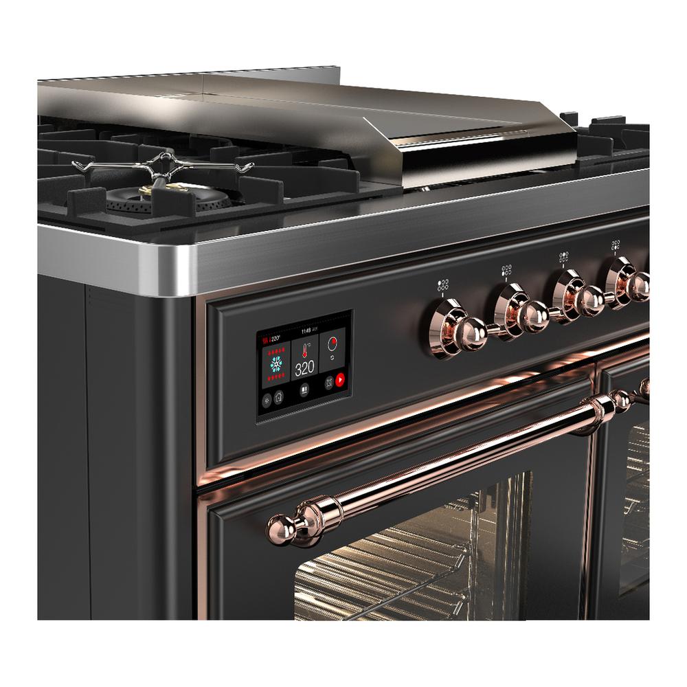 ILVE UMD40FNR3MGP Majestic III 40 inch Dual Fuel Range with 6 Burners and Griddle, Dual Function Burner up to 25,000 BTU (Natural Gas, Triple Glass Door, Graphite Matte, Copper)