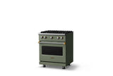 30"W. Sealed Burner Gas Range (Finish: Eucalyptus, Trim: Brushed Brass, Fuel: Propane)
