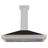 ZLINE 48 in. Autograph Edition Convertible Fingerprint Resistant DuraSnow' Stainless Steel Range Hood with Black Matte Shell and Polished Gold Handle (KB4SNZ-BLM48-G)