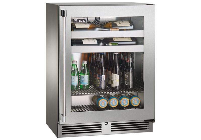 Signature Series Shallow Depth 18" Depth Indoor Beverage Center with fully integrated panel-ready glass door, hinge left, with lock