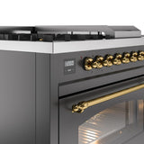 Nostalgie II 48 Inch Dual Fuel Natural Gas Freestanding Range in Matte Graphite with Brass Trim