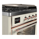 ILVE UM48FSNR3AWP Majestic III 48 inch Dual Fuel Range with 5 Black Brass Burners, Griddle and French Top, Dual Function Burner up to 25,000 BTU (Natural Gas, Triple Glass Door, Antique White, Copper)