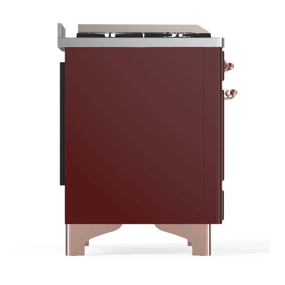 ILVE UM60FSQNR3BUPLP Majestic III 60 inch Dual Fuel Range with 7 Burners, Griddle and French Top, Dual Function Burner with up to 25,000 BTU (Liquid Propane, Solid Door, Burgundy, Copper)