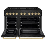 ZLINE Autograph Edition 48 in. 6.7 cu. ft. Paramount Dual Fuel Range with 8 Burner DuoPro? Cooktop and Dual Ovens in Black Stainless Steel and Champagne Bronze Accents (PSDRBZ-48-CB)