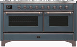 Majestic II 60 Inch Dual Fuel Natural Gas Freestanding Range in Blue Grey with Bronze Trim