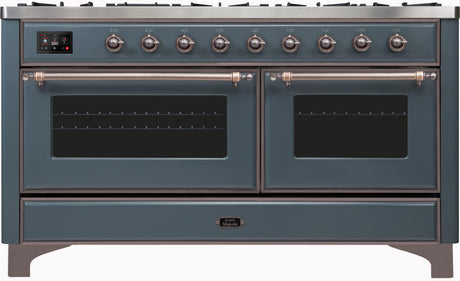 Majestic II 60 Inch Dual Fuel Natural Gas Freestanding Range in Blue Grey with Bronze Trim