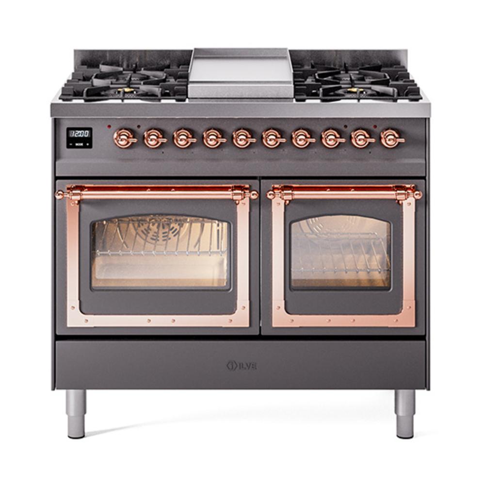 ILVE UND40FNMPMGPLP Nostalgie II Noblesse 40 inch Dual Fuel Range (Liquid Propane, Triple Glass Door, Graphite Matte, Copper)