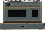 Majestic II 48 Inch Dual Fuel Liquid Propane Freestanding Range in Blue Grey with Brass Trim