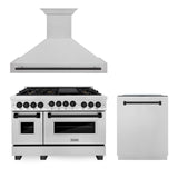 ZLINE 48" Autograph Edition Kitchen Package with DuraSnow Stainless Steel Gas Range, Range Hood and Dishwasher with Matte Black Accents (3AKPR-RGSRHDWM48-MB)