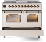 Nostalgie II 40 Inch Dual Fuel Natural Gas Freestanding Range in Antique White with Bronze Trim