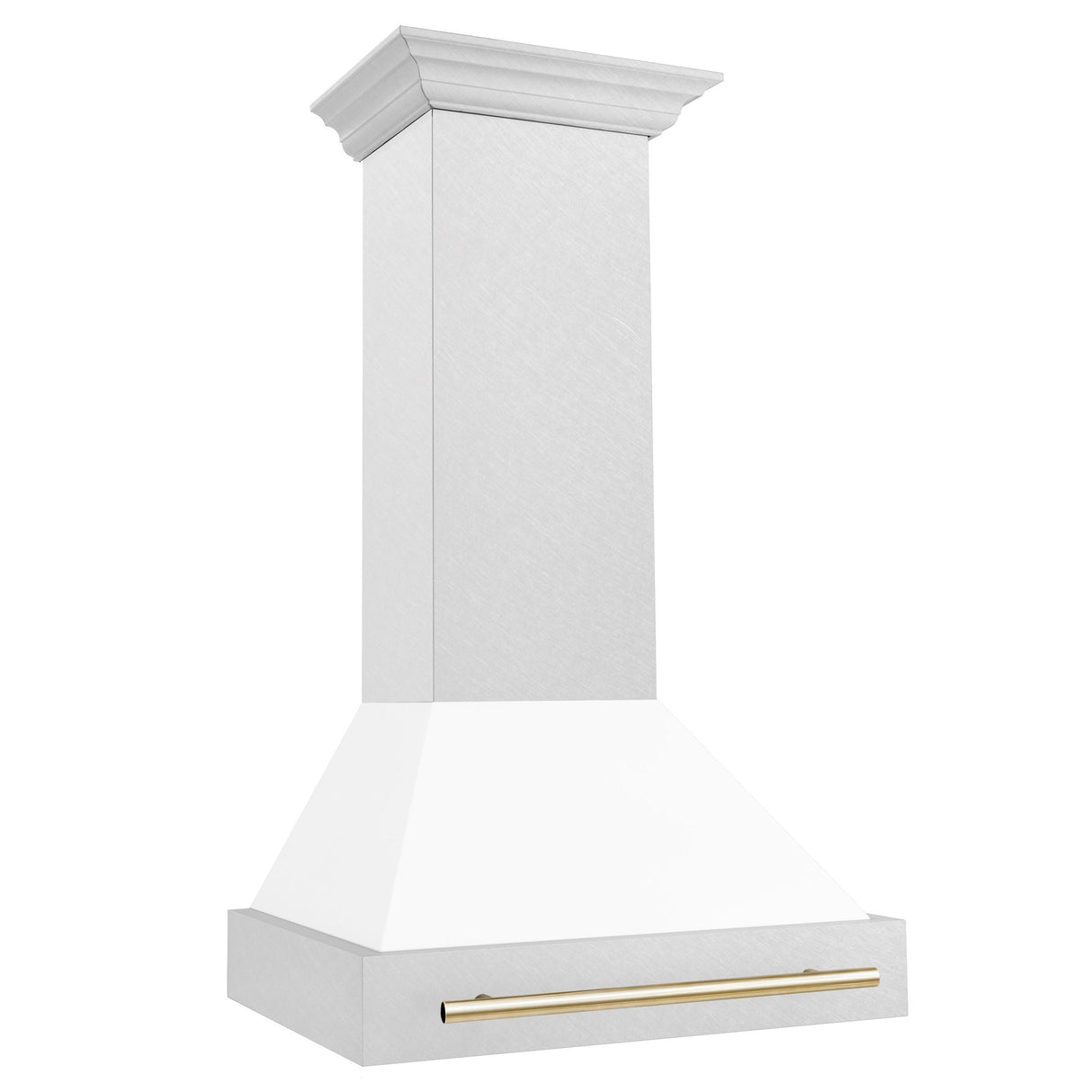 30 in. ZLINE Autograph Edition DuraSnow Stainless Steel Range Hood with White Matte Shell and Accented Handle (8654SNZ-WM30) [Color: Gold]