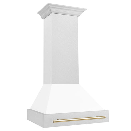 30 in. ZLINE Autograph Edition DuraSnow Stainless Steel Range Hood with White Matte Shell and Accented Handle (8654SNZ-WM30) [Color: Gold]