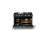 48"W. Dual Fuel Range (Burner: 6g, Finish: Antique Bronze, Trim: Polished Chrome, Fuel: Natural Gas)