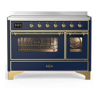 ILVE UMIB48NR3MBG Majestic III 48 inch Induction Range with 6 Elements, 5.02 cu. ft. Total Oven Capacity (Triple Glass Door, Midnight Blue, Brass)