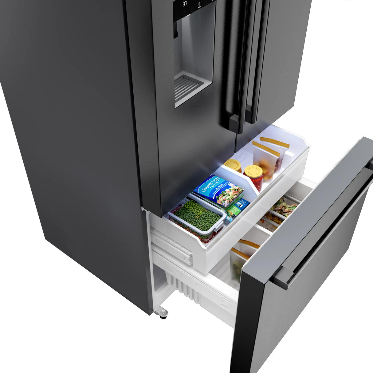 500 Series French Door Bottom Mount Refrigerator 36" Black Stainless Steel, Total No Frost