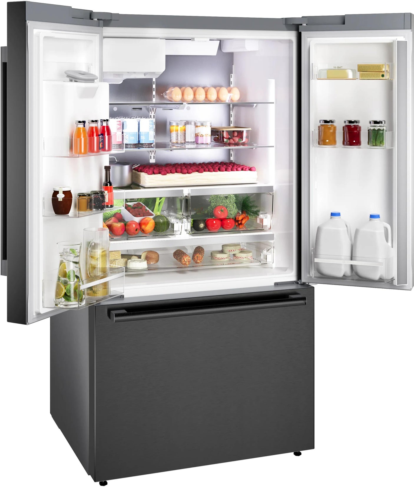 500 Series French Door Bottom Mount Refrigerator 36" Black Stainless Steel, Total No Frost