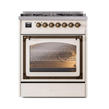 ILVE UN30NMPAWB Nostalgie II Noblesse 30 inch Dual Fuel Range (Natural Gas, Triple Glass Door, Antique White, Burnished)