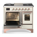 ILVE UMD40FNR3AWPLP Majestic III 40 inch Dual Fuel Range with 6 Burners and Griddle, Dual Function Burner up to 25,000 BTU (Liquid Propane, Triple Glass Door, Antique White, Copper)