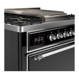 ILVE UM36FQNR3BKCLP Majestic III 36 inch Dual Fuel Range with 6 Black Brass Burners and Griddle, Dual Function Burner up to 25,000 BTU (Solid Door, Glossy Black, Chrome, Liquid Propane)
