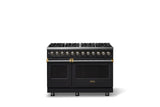 48"W. Dual Fuel Range (Burner: 8b, Finish: Onyx, Trim: Brushed Brass, Fuel: Propane)