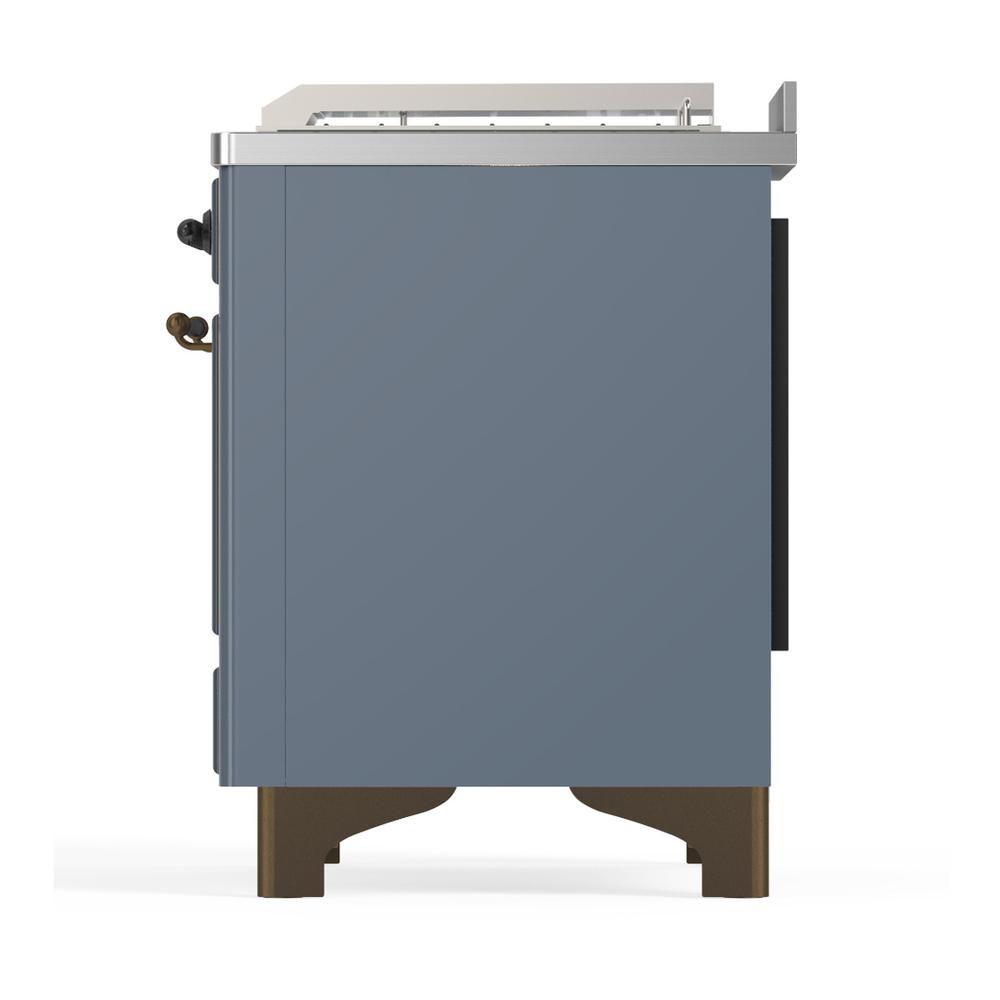 ILVE UM48FSQNR3BGB Majestic III 48 inch Dual Fuel Range with 5 Black Brass Burners, Griddle and French Top, Dual Function Burner up to 25,000 BTU (Natural Gas, Solid Door, Blue Grey, Burnished)