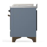 ILVE UM48FSQNR3BGB Majestic III 48 inch Dual Fuel Range with 5 Black Brass Burners, Griddle and French Top, Dual Function Burner up to 25,000 BTU (Natural Gas, Solid Door, Blue Grey, Burnished)