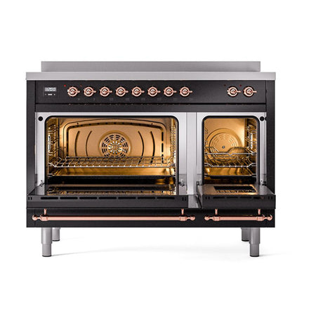 ILVE UNI486QNMPBKP Nostalgie II Noblesse 48 inch Induction Range (Solid Door, Glossy Black, Copper)