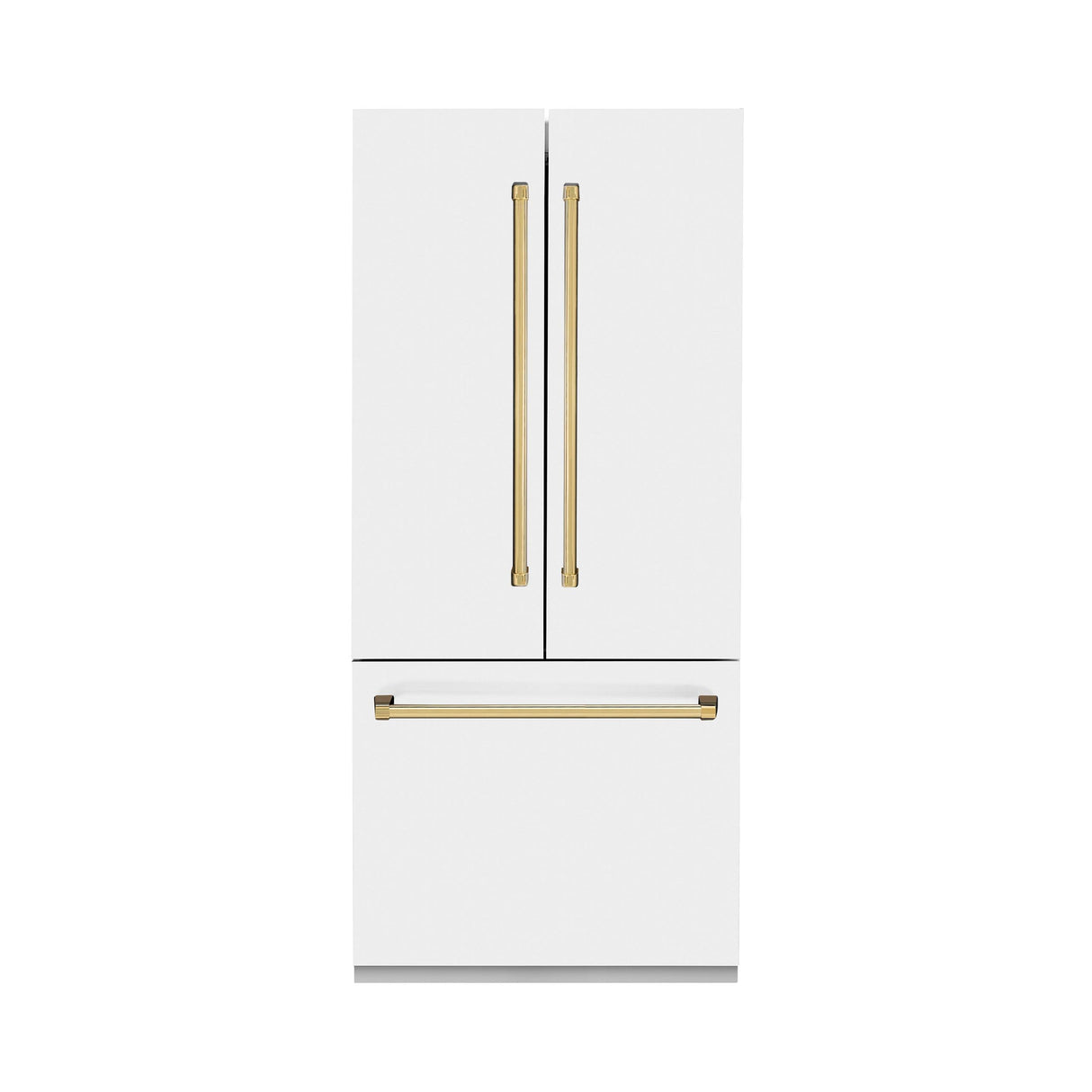 ZLINE 36" Autograph Edition 19.6 cu. ft. Built-in 3-Door French Door Refrigerator with Internal Water and Ice Dispenser in White Matte with Polished Gold Accents (RBIVZ-WM-36-G)