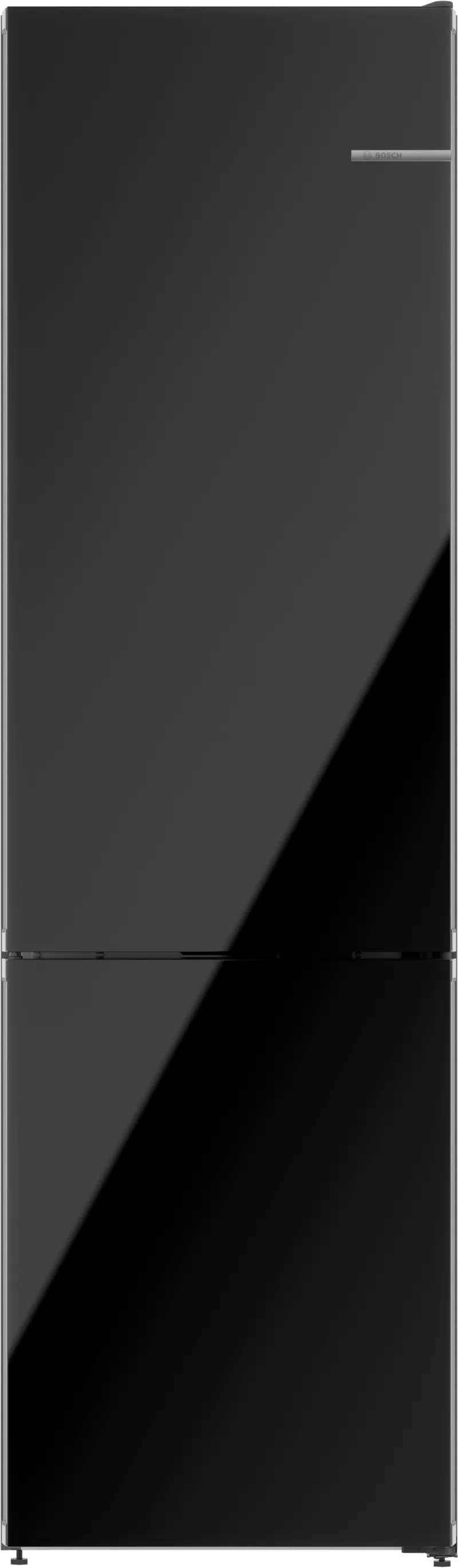 800 Series Free-standing fridge-freezer with freezer at bottom, glass door 24" Black, Total No Frost
