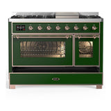 ILVE UM48FNR3EGP Majestic III 48 inch Dual Fuel Range with 8 Burners and Griddle, Dual Function Burner up to 25,000 BTU (Natural Gas, Triple Glass Door, Emerald Green, Copper)