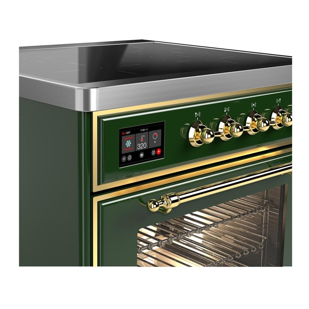 ILVE UMIB30NR3EGG Majestic III 30 inch Induction Range with 4 Elements, 4 cu. ft. Oven Capacity (Triple Glass Door, Emerald Green, Brass)