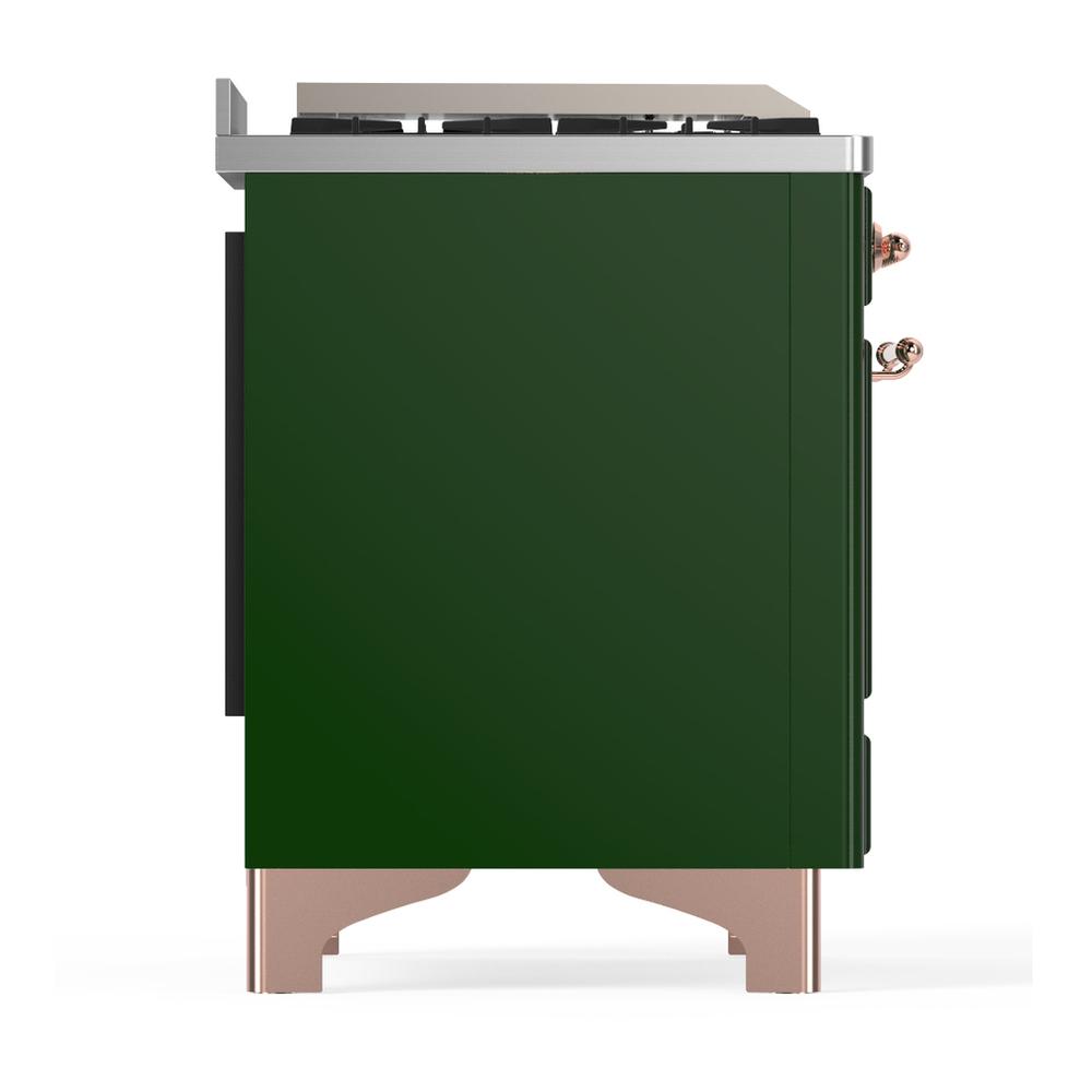 ILVE UM36FNR3EGPLP Majestic III 36 inch Dual Fuel Range with 6 Black Brass Burners and Griddle, Dual Function Burner up to 25,000 BTU (Triple Glass Door, Emerald Green, Copper, Liquid Propane)