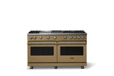 60"W. Sealed Burner Gas Range (Finish: Golden Hour, Trim: Brushed Brass, Fuel: Natural Gas)