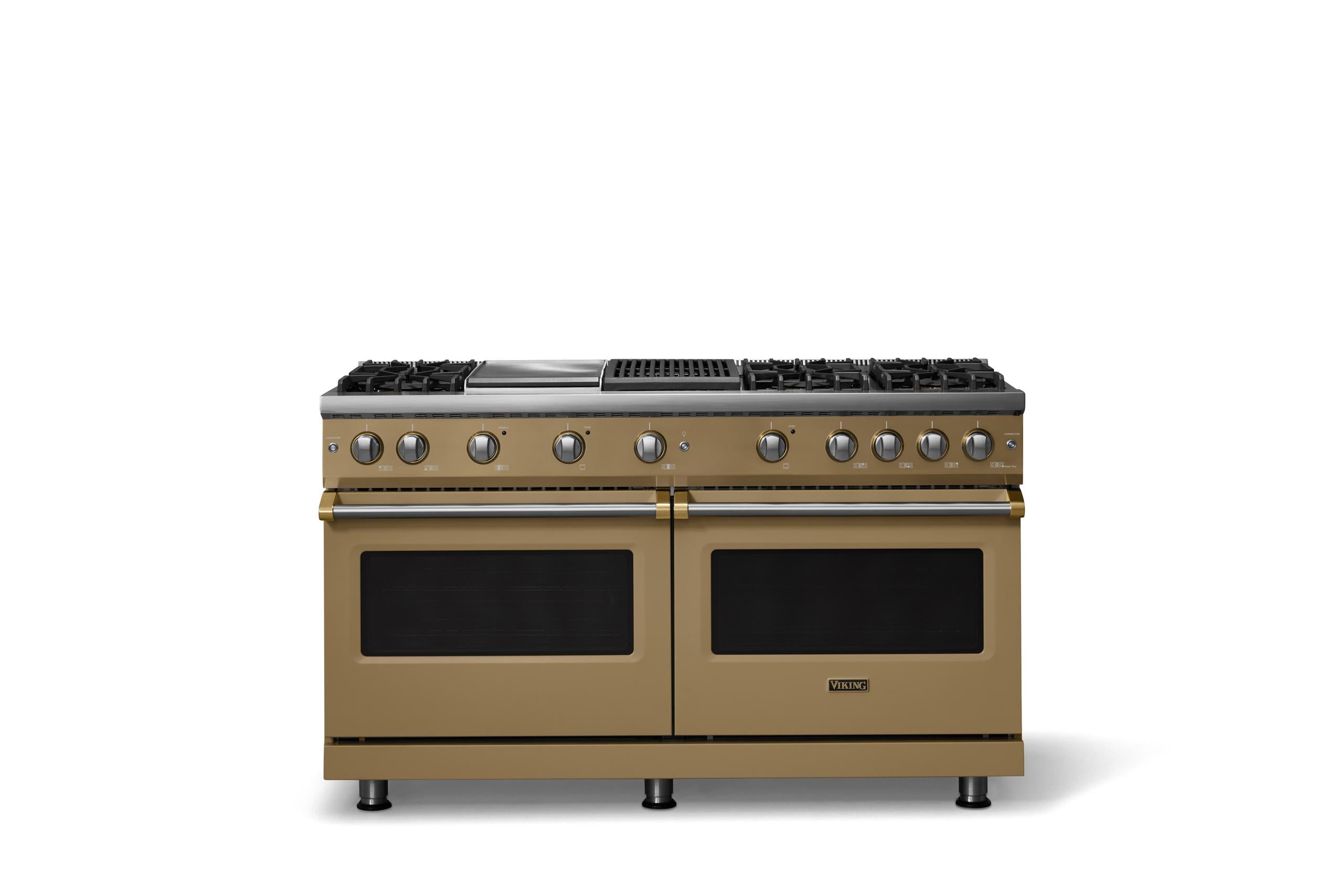 60"W. Sealed Burner Gas Range (Finish: Golden Hour, Trim: Brushed Brass, Fuel: Propane)