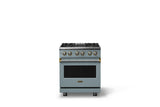 30"W. Dual Fuel Range (Finish: November Sky, Trim: Brushed Brass, Fuel: Natural Gas)