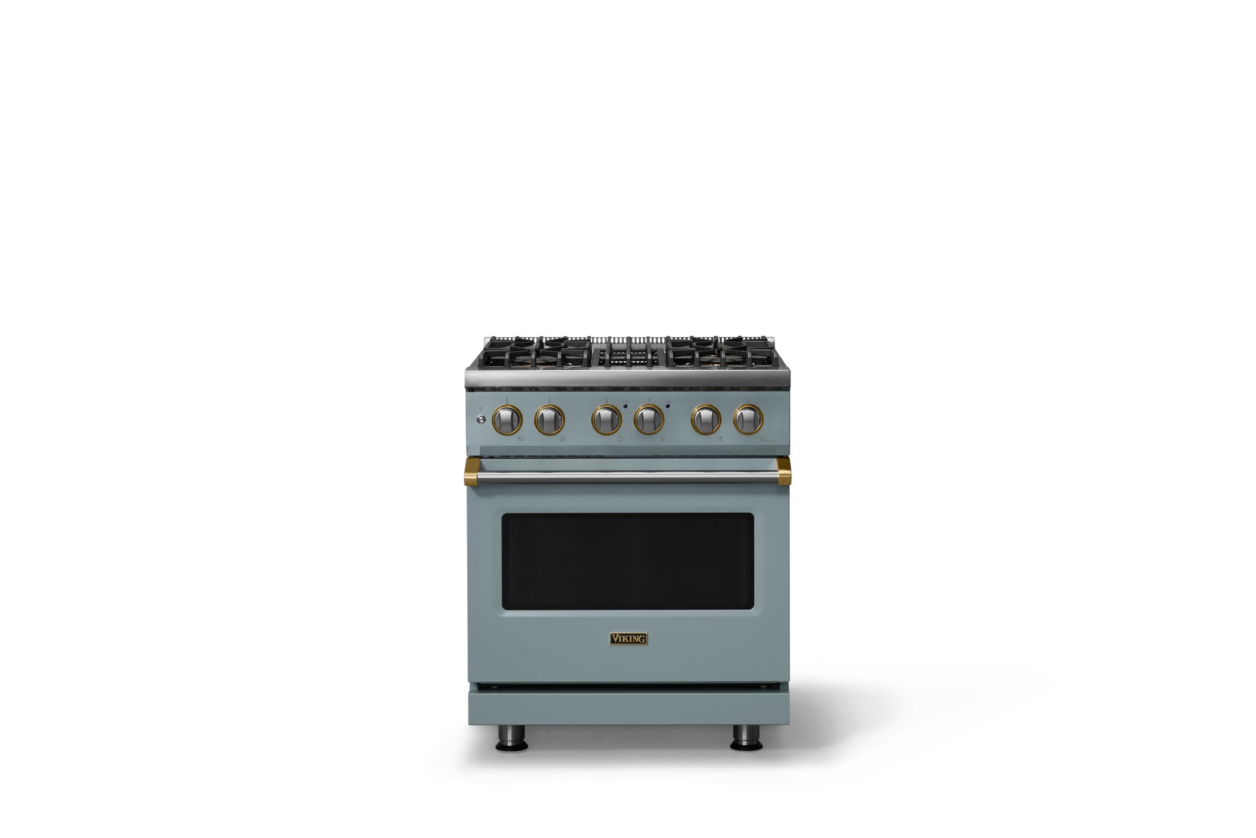 30"W. Dual Fuel Range (Finish: November Sky, Trim: Brushed Brass, Fuel: Propane)
