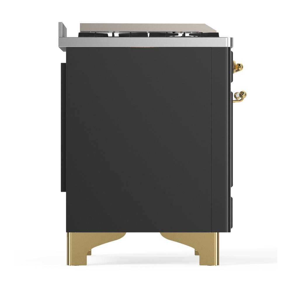 ILVE UMD40FQNR3MGGLP Majestic III 40 inch Dual Fuel Range with 6 Burners and Griddle, Dual Function Burner up to 25,000 BTU (Liquid Propane, Solid Door, Graphite Matte, Brass)